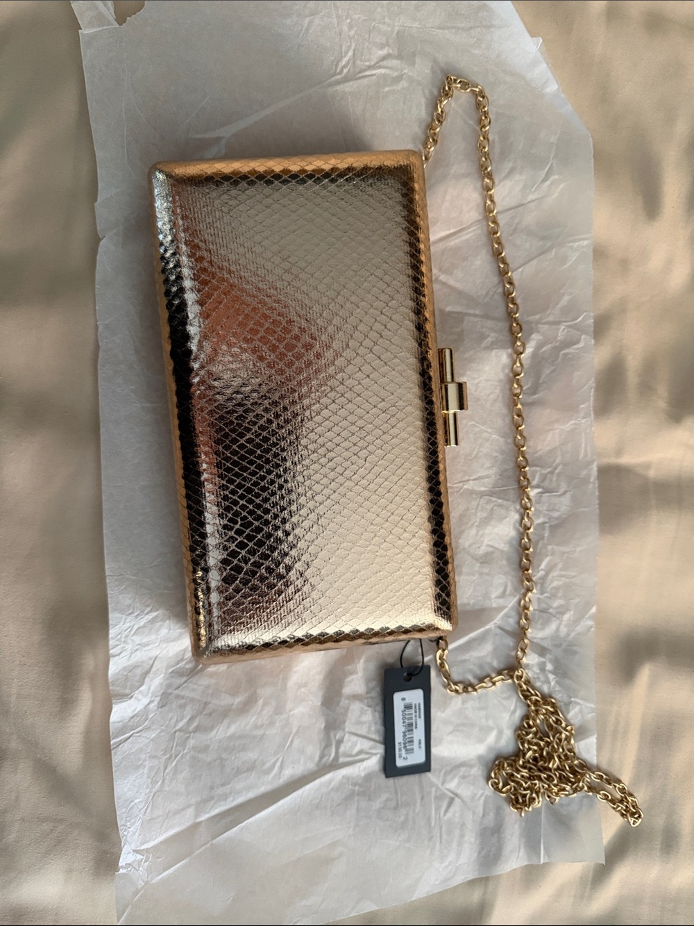 Marciano Gold Snake-Embossed Chain Wristlet Clutch